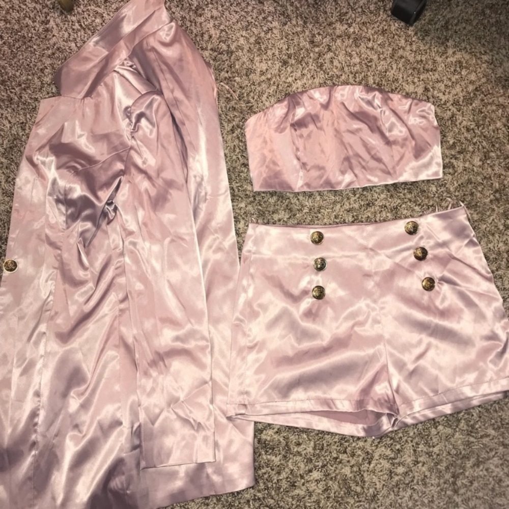 Fashion Nova Lavender Satin Business Short Set